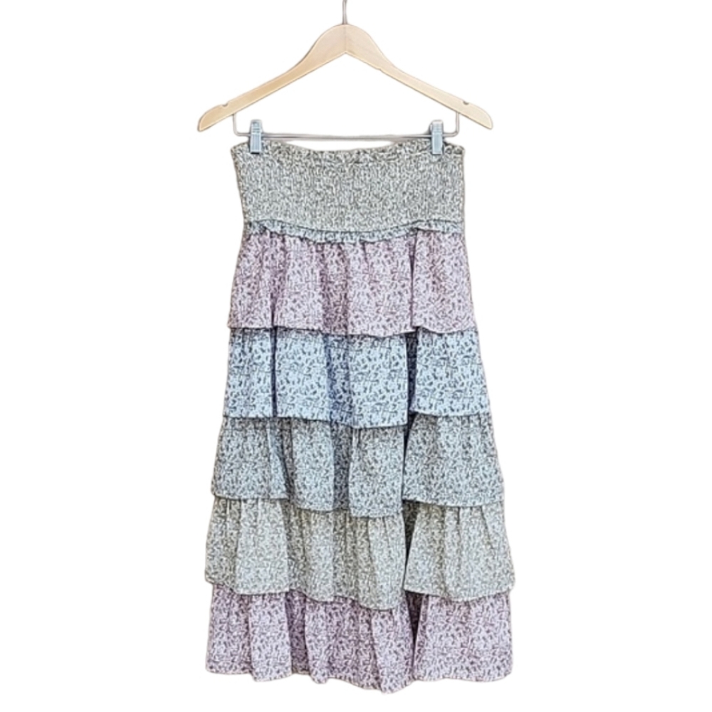 STORIA ANTHROPOLOGIE Smocked Tiered Maxi Skirt M Floral Boho Festival Cottage - Picture 5 of 16